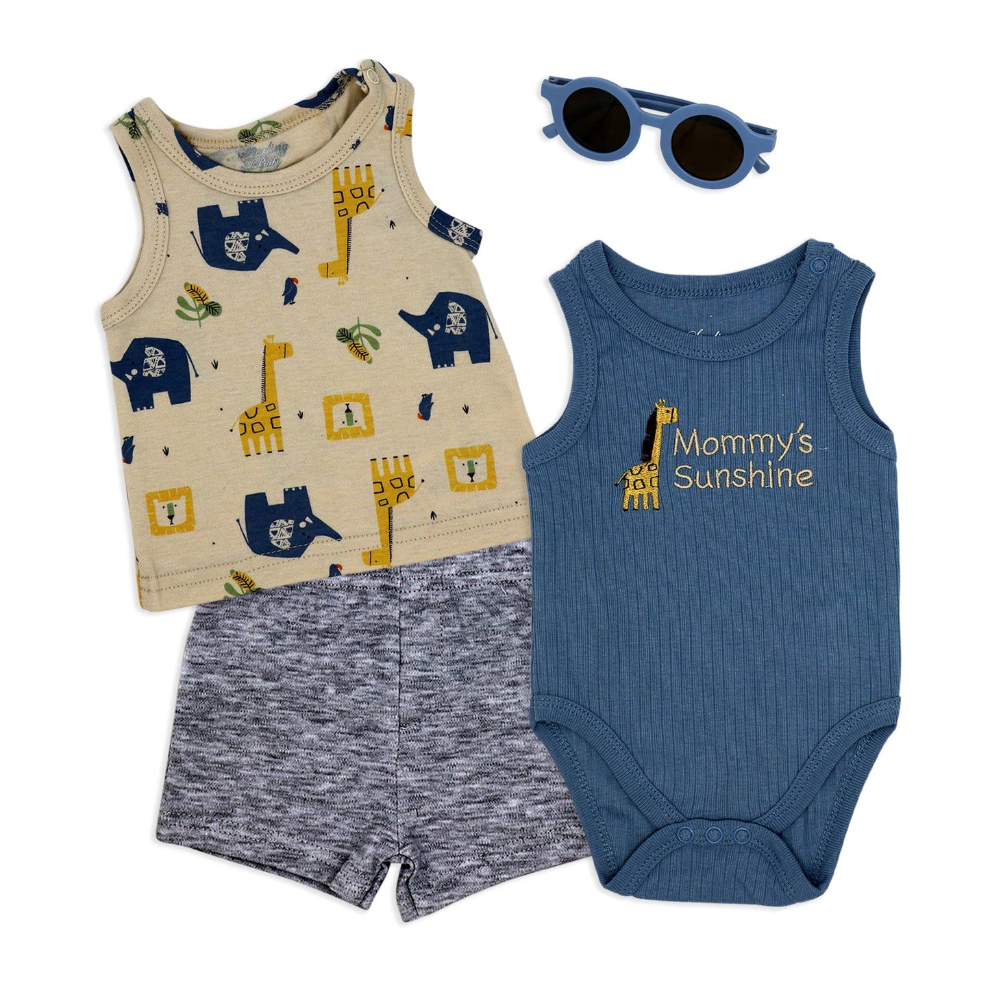 Boys 4pc Short Set: Mommy Sunshine -Animal